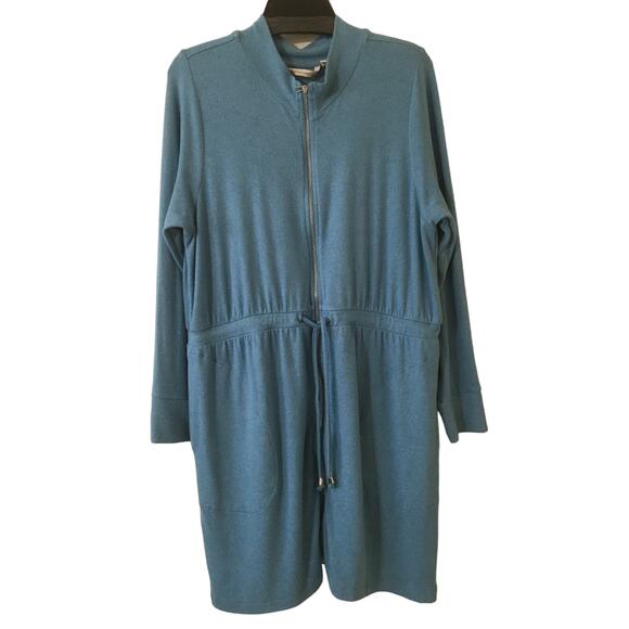 Soft Surroundings Medium Heather Blue Full Zipper Long Sleeve Dress With Pockets - Picture 1 of 5